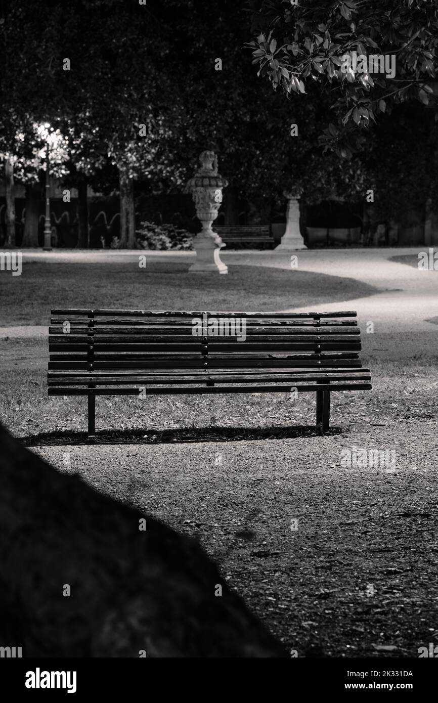 Giardino Salvi Garden or Park in Vicenza, Italy with Park Bench in Black and White Stock Photo