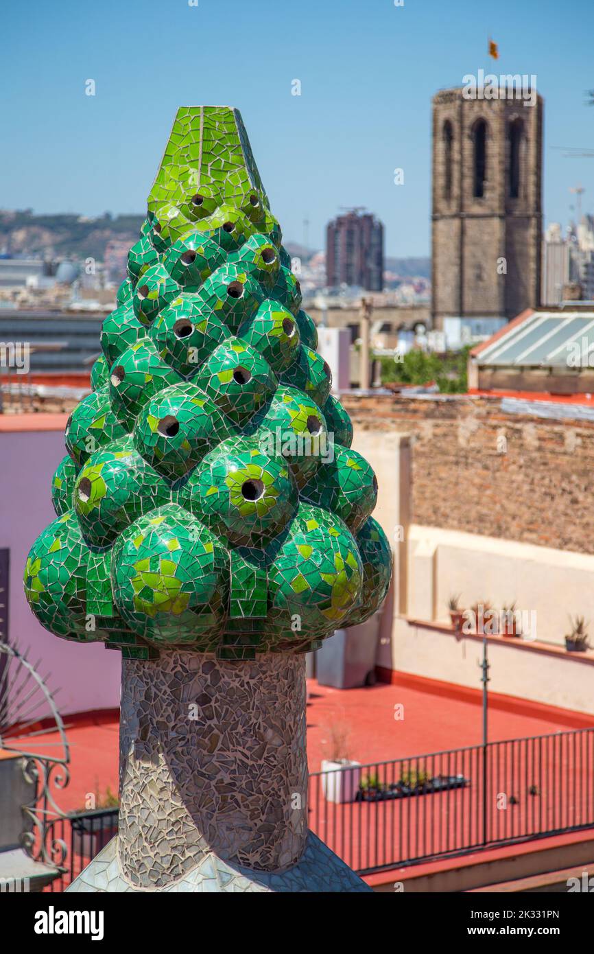 Guell Palace, famous early Gaudi architecture, Barcelona, Spain Stock Photo