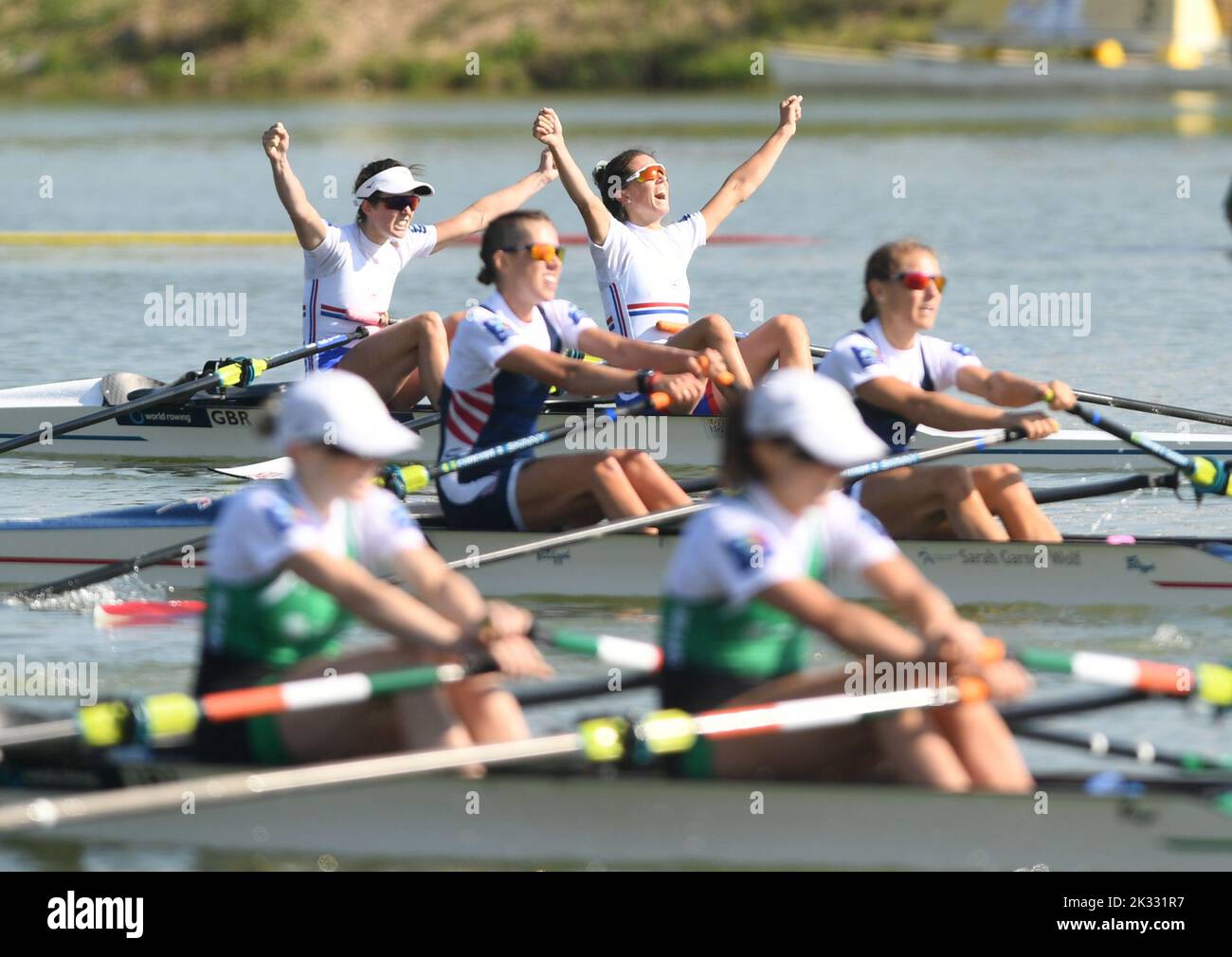 Racice, Czech Republic. 24th Sep, 2022. Emily Craig, Imogen Grant of United Kingdom won the Lightweight Women's Double Sculls Final A during Day 7 of the 2022 World Rowing Championships at the Labe Arena Racice on September 24, 2022 in Racice, Czech Republic. Credit: Jan Stastny/CTK Photo/Alamy Live News Stock Photo