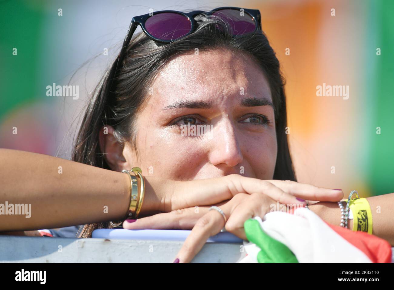 Racice, Czech Republic. 24th Sep, 2022. Italian fan during Day 7 of the 2022 World Rowing Championships at the Labe Arena Racice on September 24, 2022 in Racice, Czech Republic. Credit: Jan Stastny/CTK Photo/Alamy Live News Stock Photo