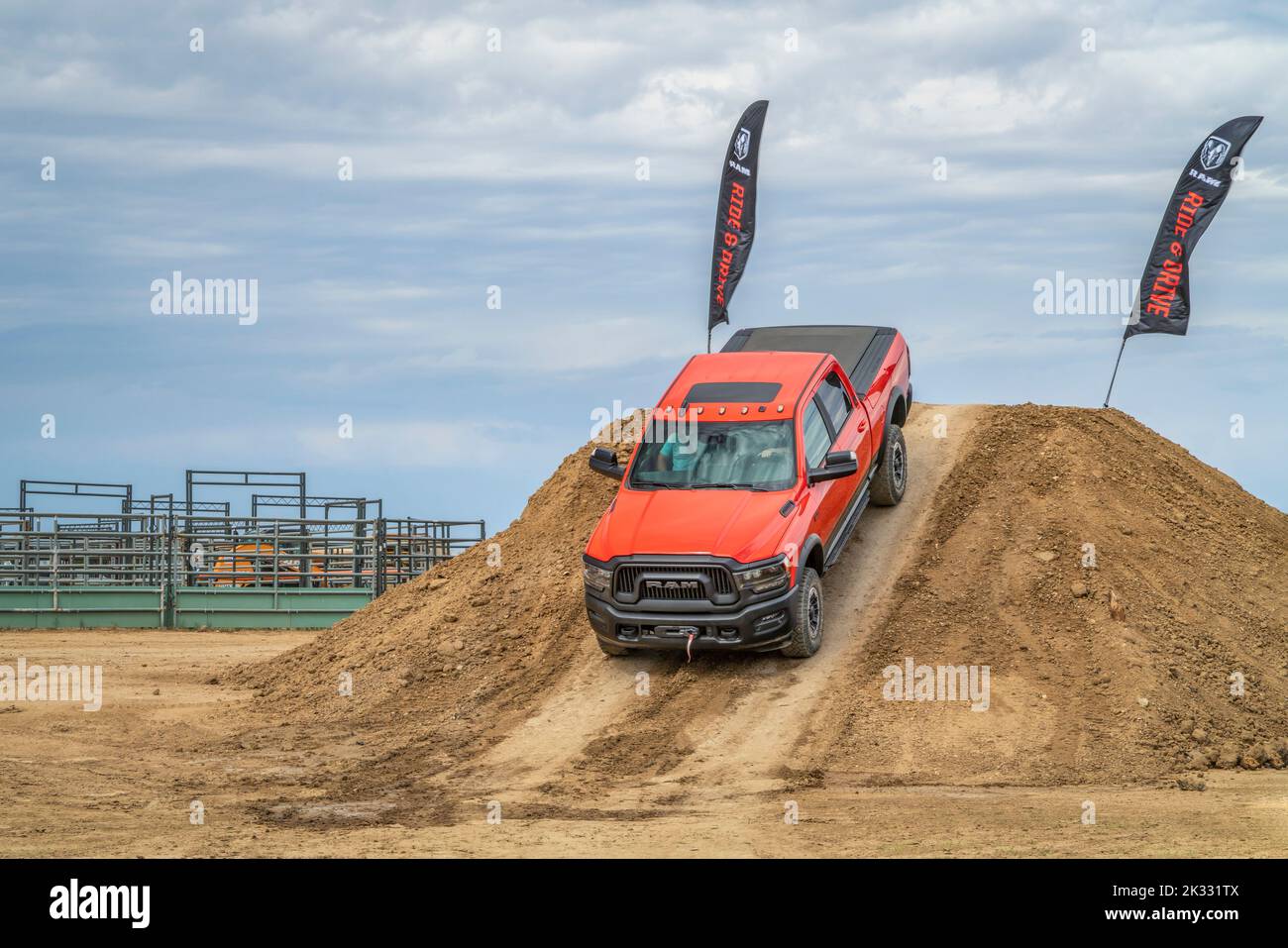 Loveland, CO, USA - August 26, 2022: Dodge RAM Power Wagon truck on a training drive off-road course. Stock Photo