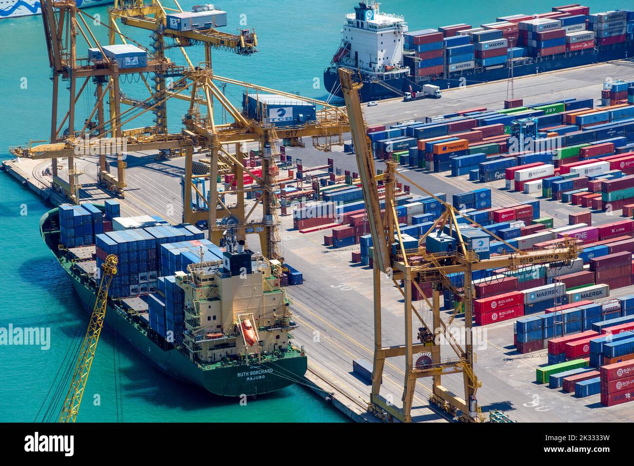 Ruth Borchard Container ship docked in port of Barcelona, Spain Stock Photo