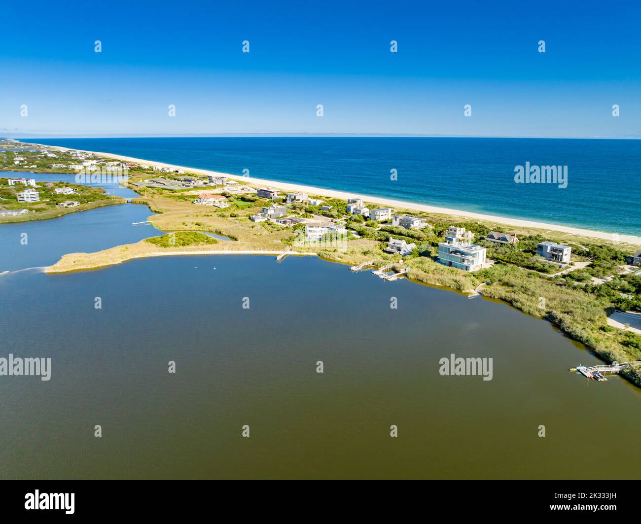 Aerial view of dune road and water front homes, Bridgehampton, ny Stock ...