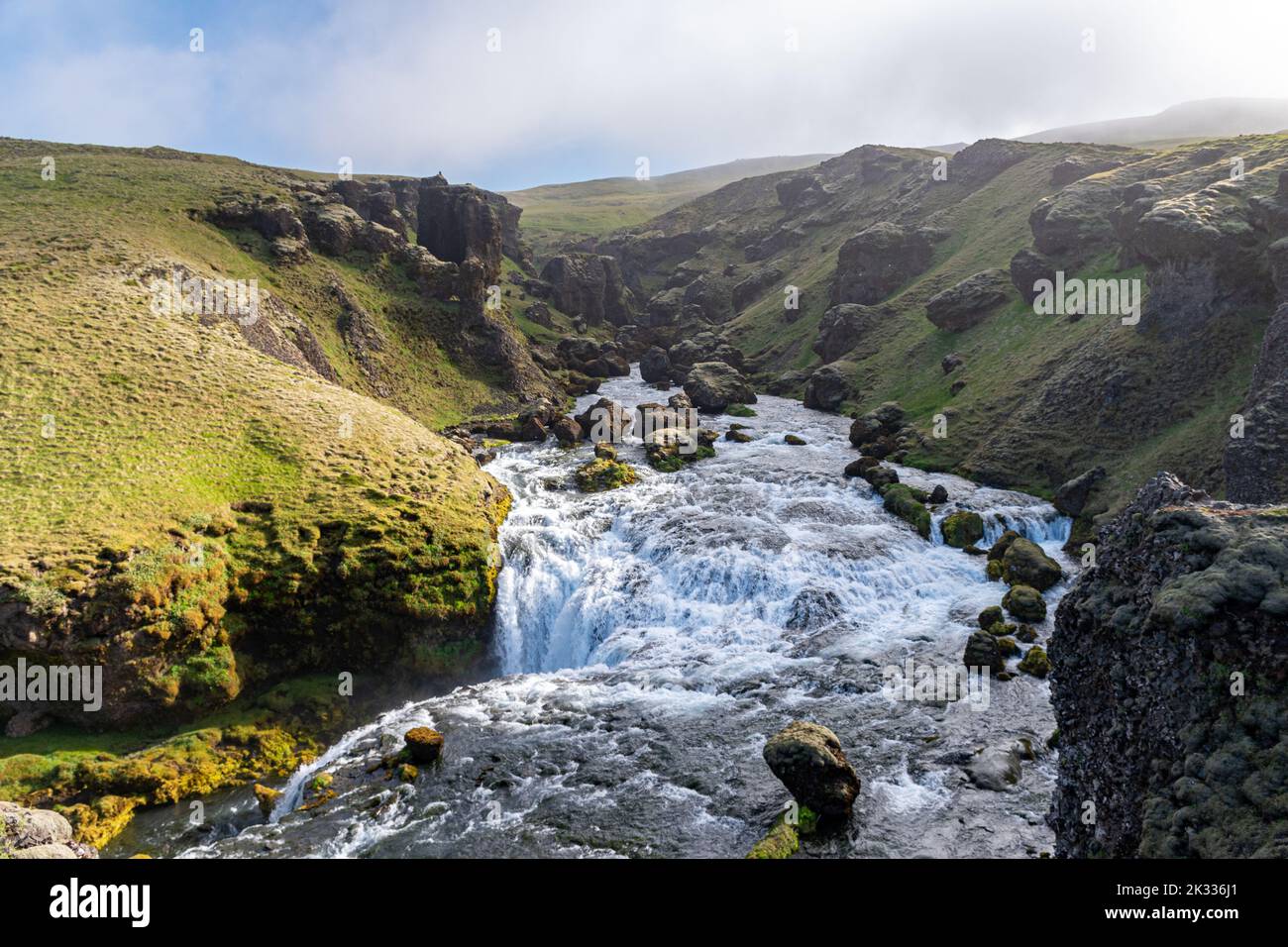 Fosstorfufoss waterfall along the Fimmvorduhals trail in southern Iceland Stock Photo