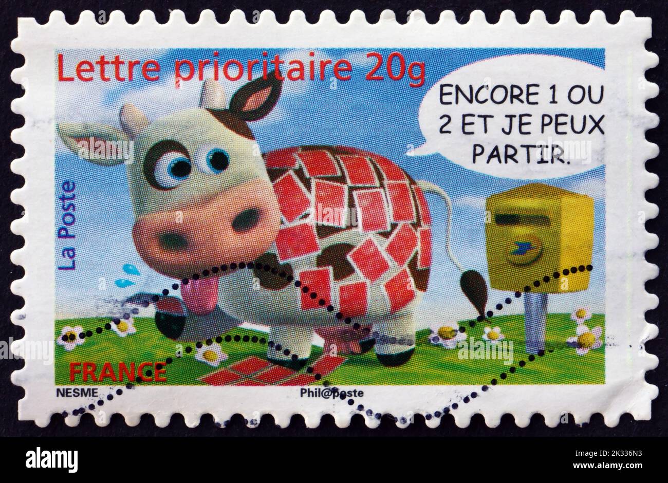 FRANCE - CIRCA 2007: a stamp printed in France shows Humorous Cow by Alexis Nesmes, Animated Characters, circa 2007 Stock Photo