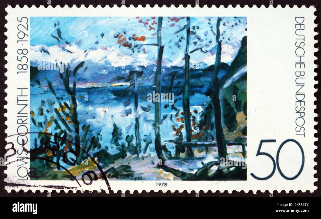 GERMANY - CIRCA 1978: a stamp printed in Germany shows Easter at Walchensee, painting by Lovis Corinth, German painter, circa 1978 Stock Photo