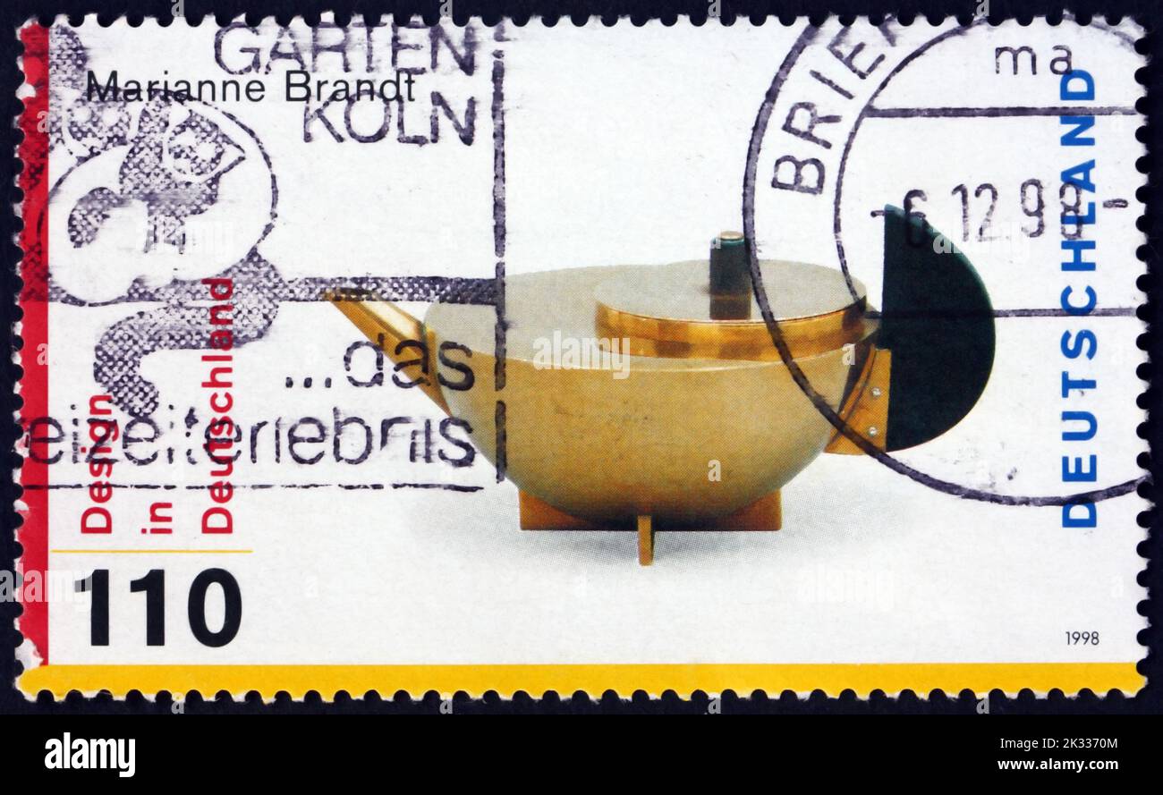 GERMANY - CIRCA 1998: a stamp printed in Germany shows teapot, design by Marianne Brandt, 20th century German design, circa 1998 Stock Photo