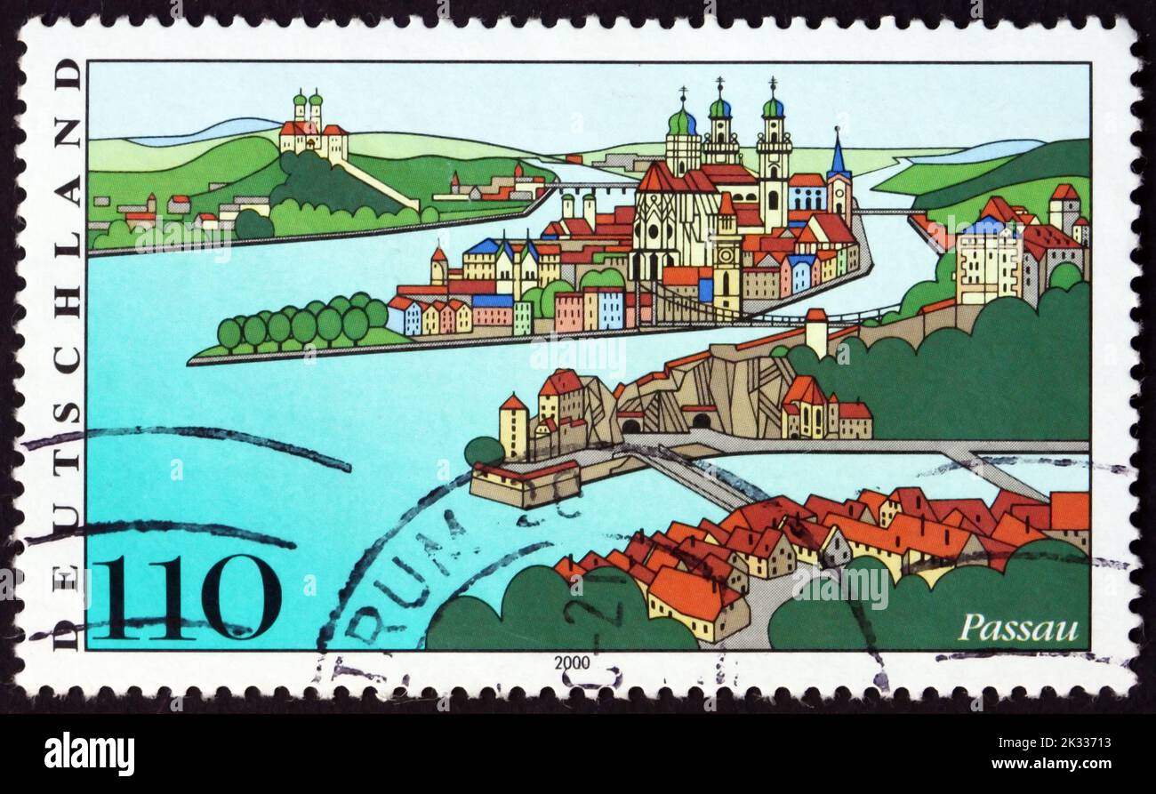 GERMANY - CIRCA 1993: a stamp printed in Germany shows Passau, Scenic Region in Germany, circa 1993 Stock Photo