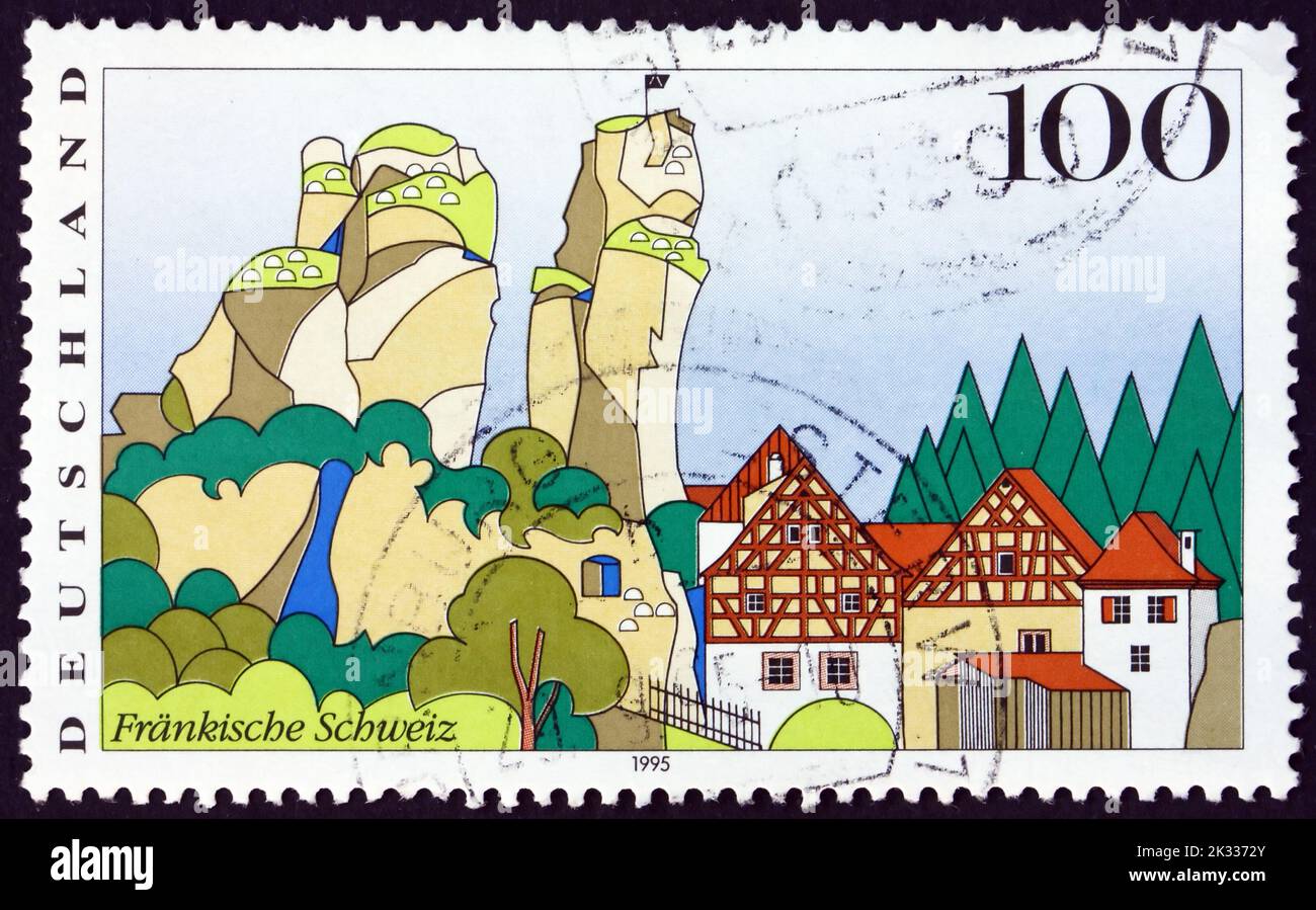 GERMANY - CIRCA 1993: a stamp printed in Germany shows Franconian Switzerland, Scenic Region in Germany, circa 1993 Stock Photo