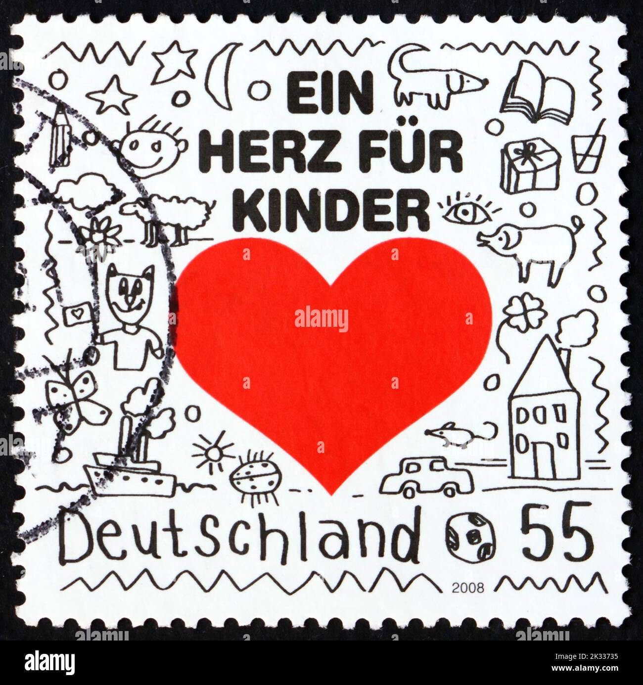 GERMANY - CIRCA 2008: a stamp printed in Germany dedicated to relief organisation A Heart for Children, 30th anniversary, circa 2008 Stock Photo