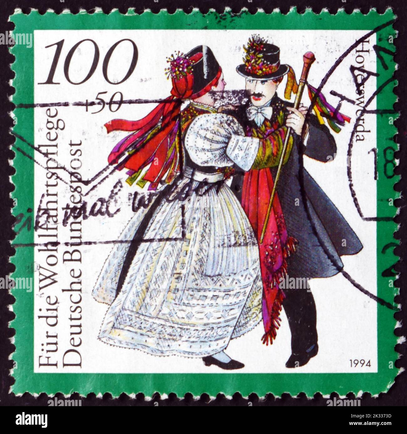 GERMANY - CIRCA 1994: a stamp printed in Germany shows traditional costumes from Hoyerswerda, circa 1994 Stock Photo