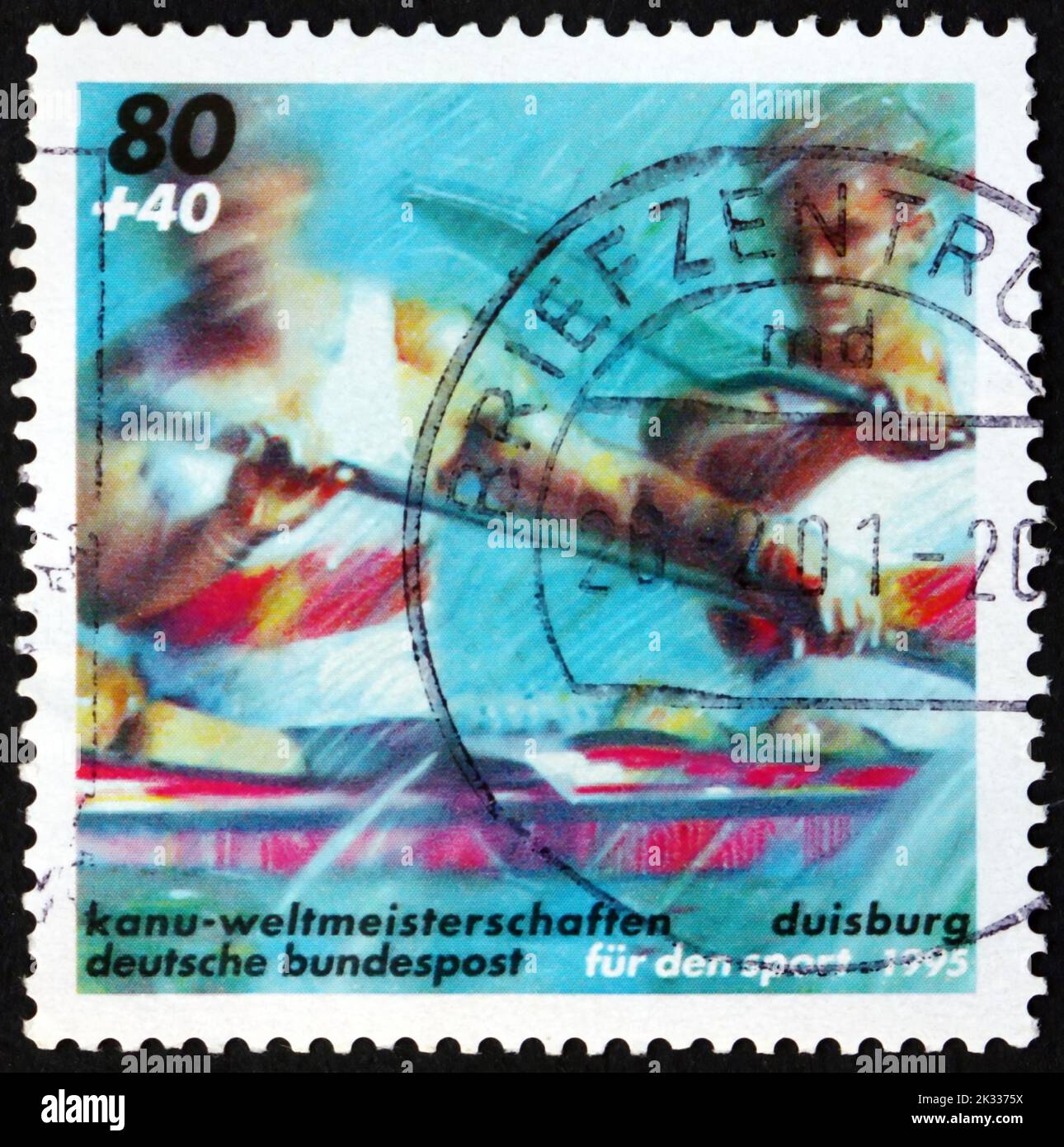 GERMANY - CIRCA 1995: a stamp printed in Germany shows rowing, World Kayaking Championships, Duisburg, circa 1995 Stock Photo