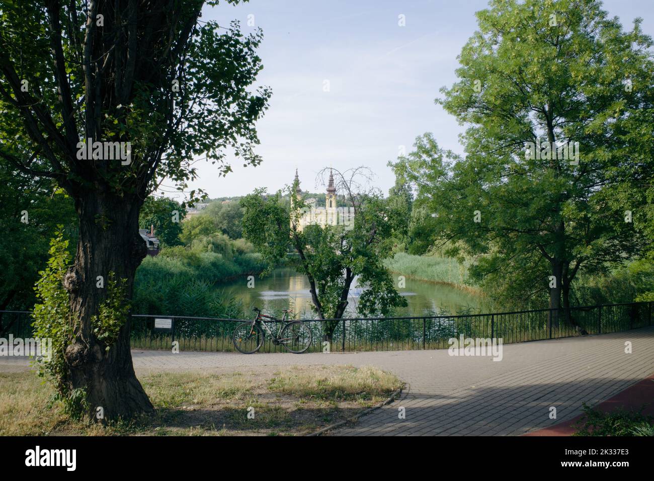 The Lake Feneketlen and Saint Imre Church in Budapest, Hungary Stock Photo
