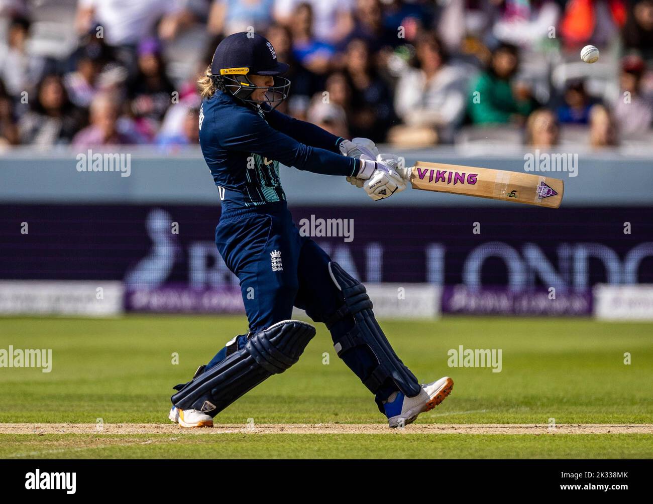 England's Emma Lamb batting during the third women's one day international match at Lord's, London. Picture date: Saturday September 24, 2022. Stock Photo