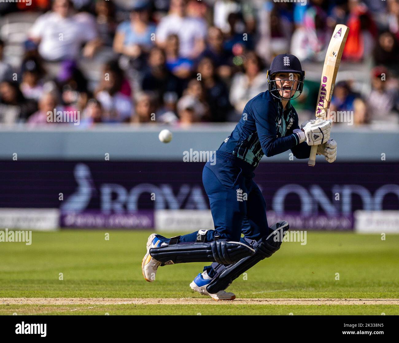 England's Emma Lamb batting during the third women's one day international match at Lord's, London. Picture date: Saturday September 24, 2022. Stock Photo