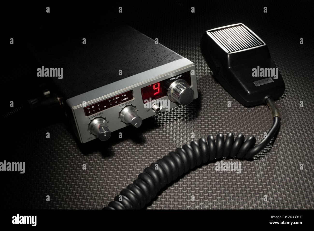 Microphone and CB radio on the frequency for emergency use Stock Photo