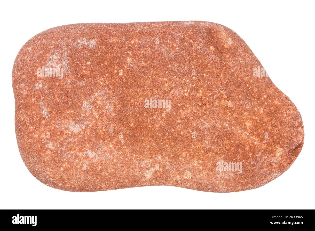 Top view of single red pebble isolated on white background. Stock Photo