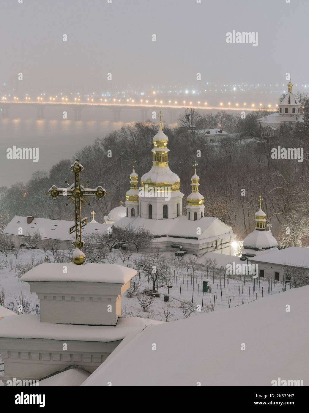 Winter view of Kyiv Pechersk Lavra, Ukraine Stock Photo