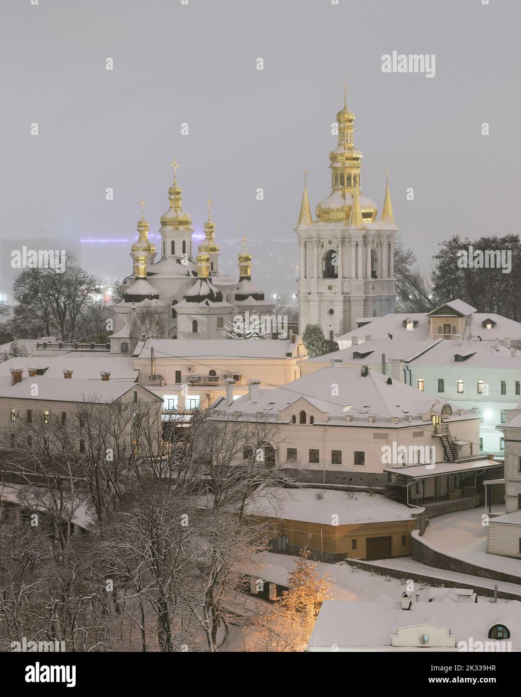 Winter in Kyiv Pechersk Lavra, Ukraine after snowfall Stock Photo