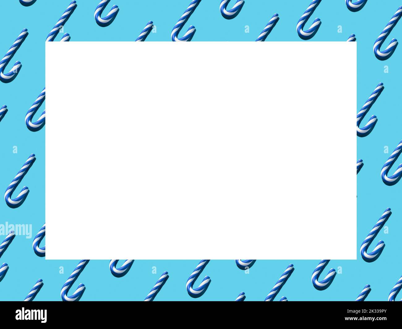 Christmas background with candy cane blue pattern and frame Stock Photo