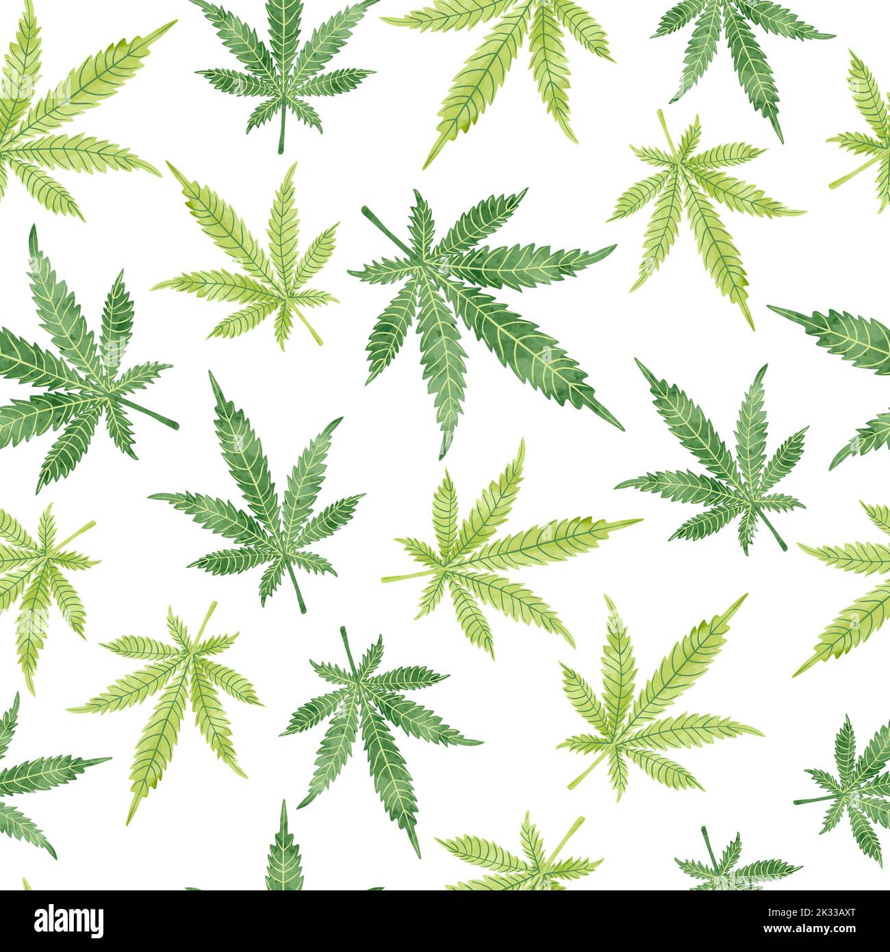 Watercolor marijuana leaves seamless pattern. Vector cannabis background Stock Vector