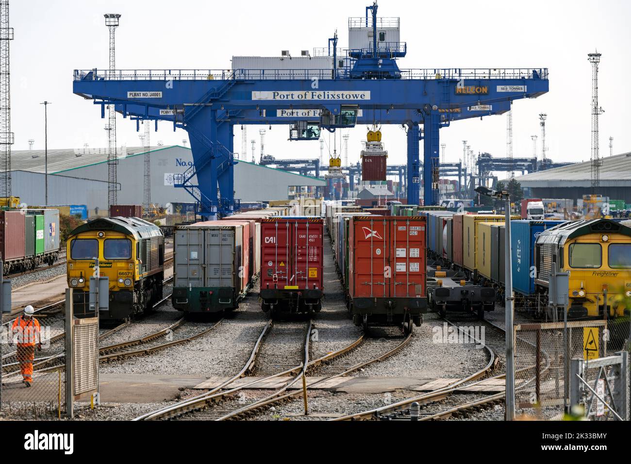 Rail freight terminal port of Felixstowe Suffolk UKn Stock Photo