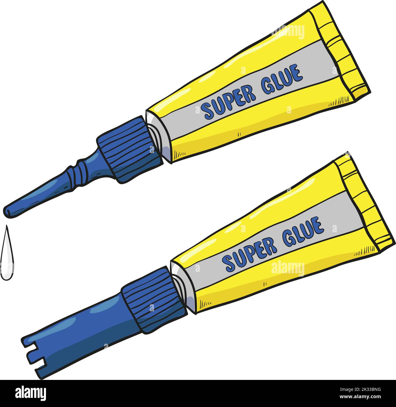 Cartoon super glue tubes isolated on white. Vector illustration Stock Vector