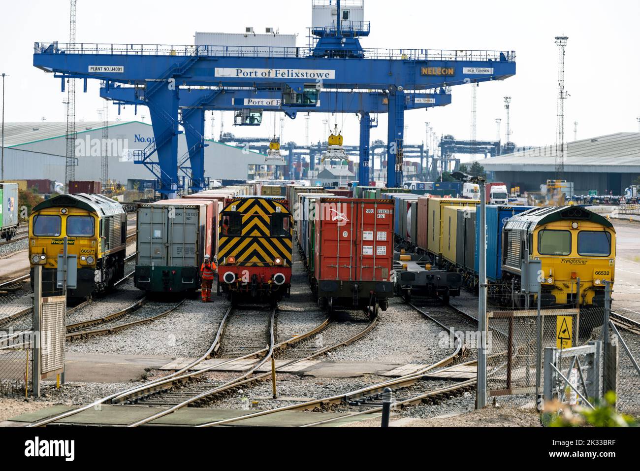 Rail freight terminal port of Felixstowe Suffolk UKn Stock Photo
