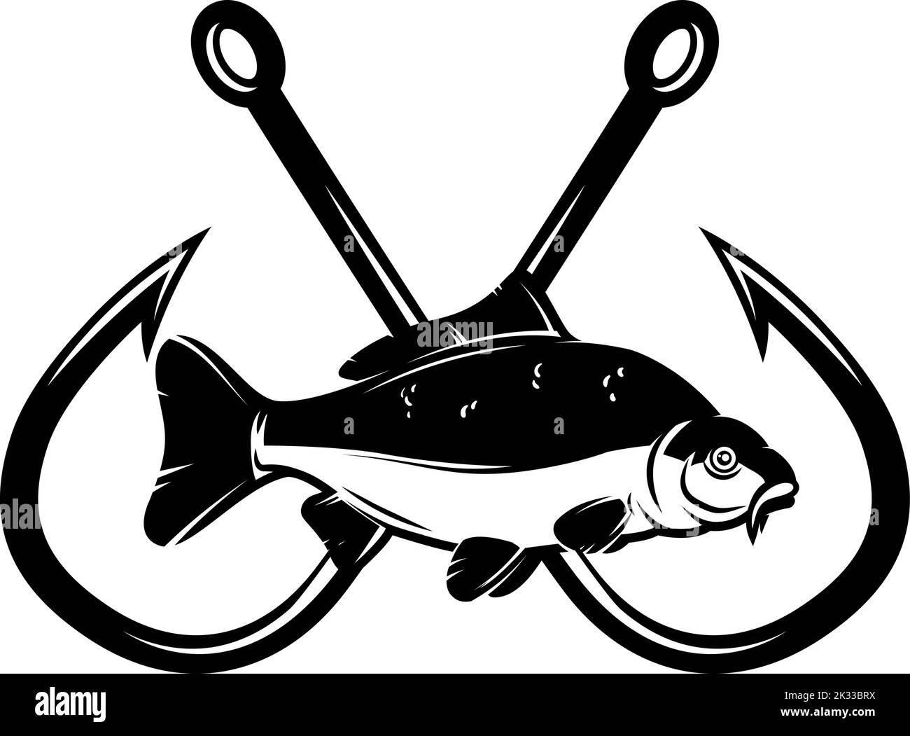https://c8.alamy.com/comp/2K33BRX/carp-fish-with-crossed-fishing-hooks-design-element-for-logo-emblem-sign-poster-t-shirt-vector-illustration-2K33BRX.jpg
