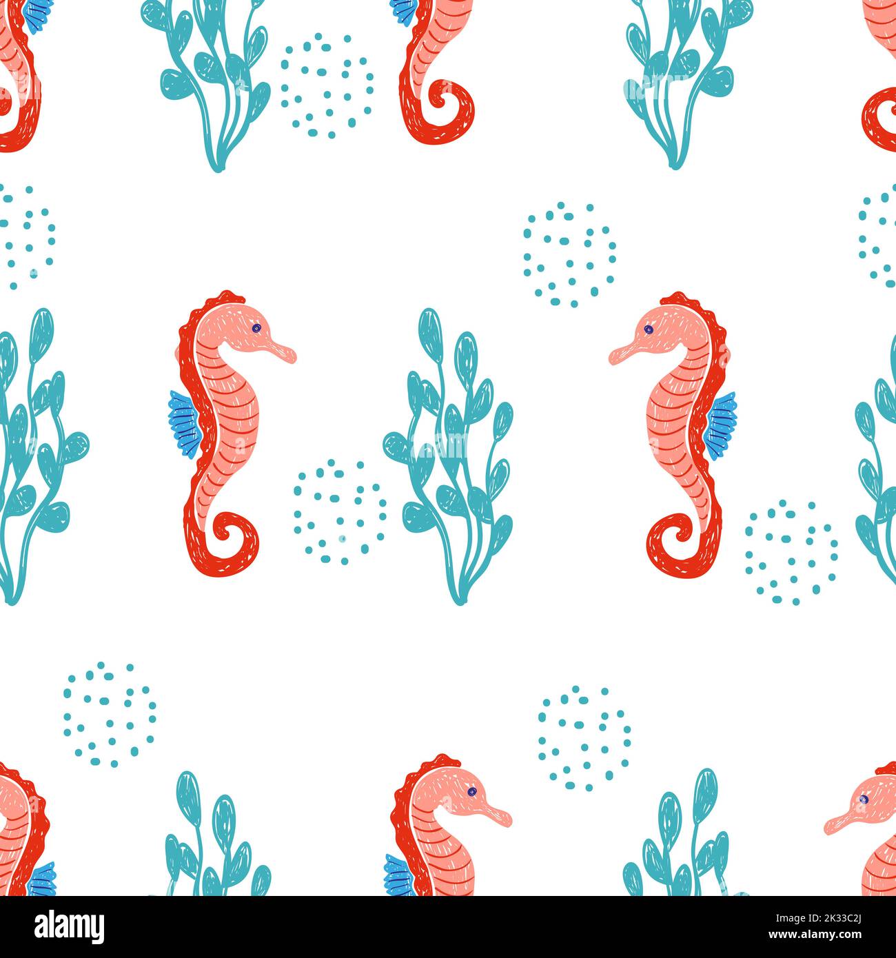 Sea horses seamless pattern. Vector marine background Stock Vector