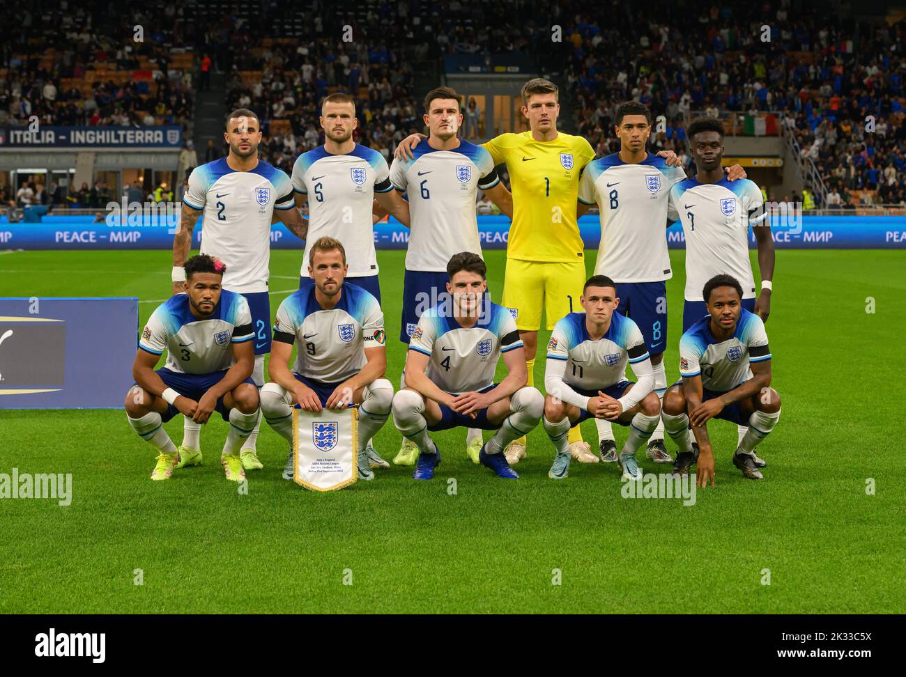 23 Sep 2022 - Italy v England - UEFA Nations League - Group 3 - San Siro  The England Team Group.  Nick Pope, Kyle Walker, Reece James, Declan Race, Eric Dier, Harry Maguire, Bukayo Saka, Jude Bellingham, Harry Kane, Raheem Sterling, Phil Foden. Picture : Mark Pain / Alamy Live News Stock Photo