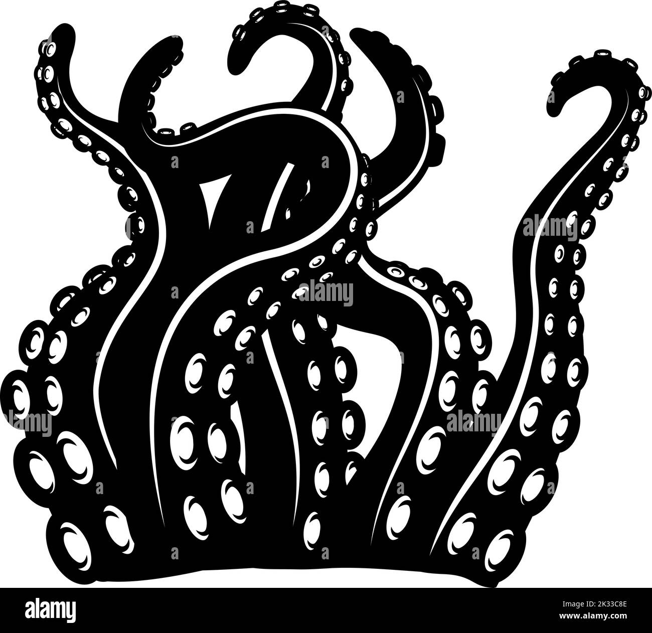 Set of illustrations of octopus tentacles. Design elements for logo