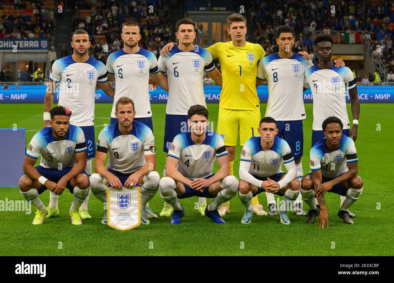 23 Sep 2022 - Italy v England - UEFA Nations League - Group 3 - San Siro  The England Team Group.  Nick Pope, Kyle Walker, Reece James, Declan Race, Eric Dier, Harry Maguire, Bukayo Saka, Jude Bellingham, Harry Kane, Raheem Sterling, Phil Foden. Picture : Mark Pain / Alamy Live News Stock Photo