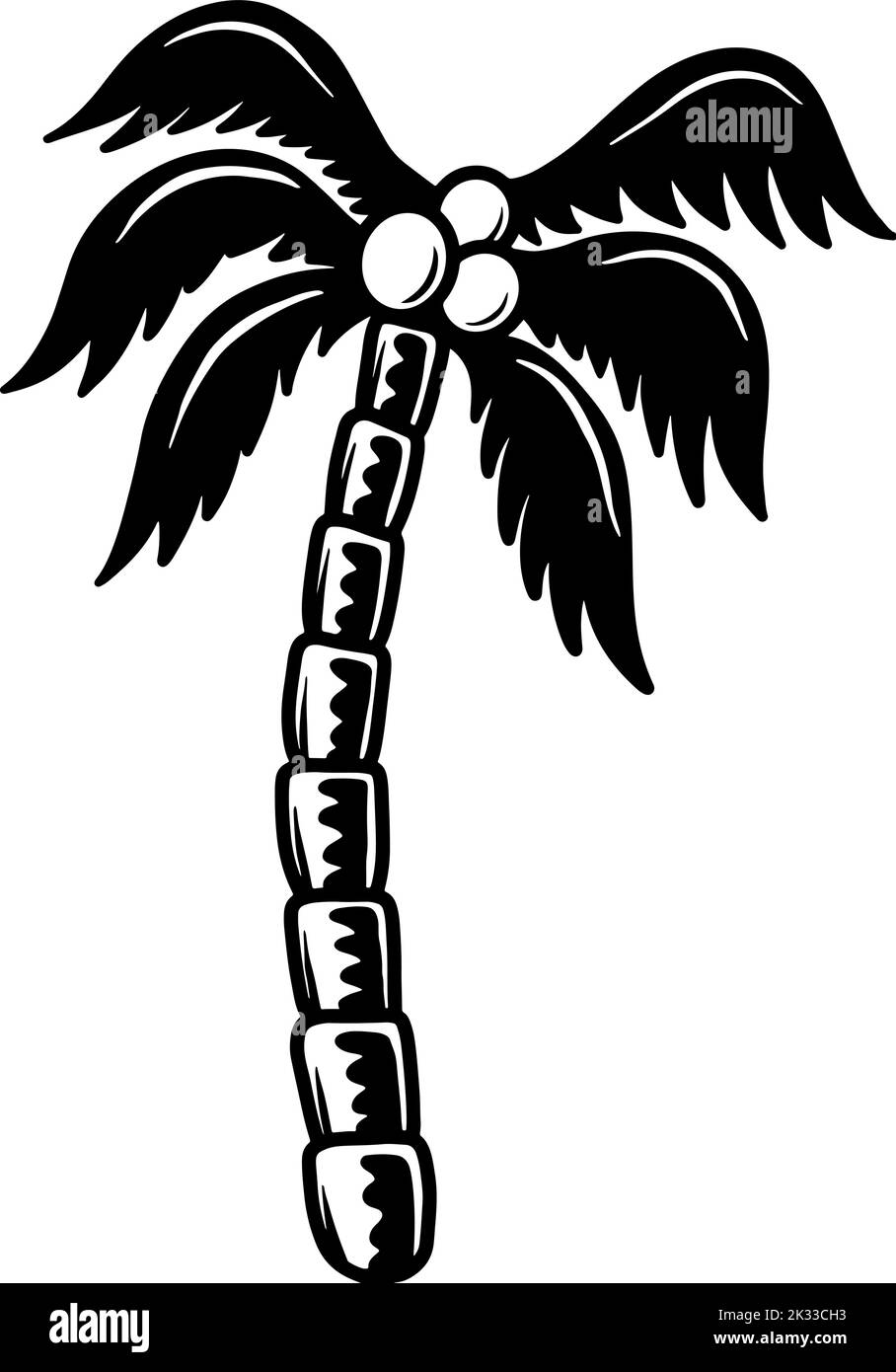 Palm trees, sea, triangle. Hand drawing tattoo.