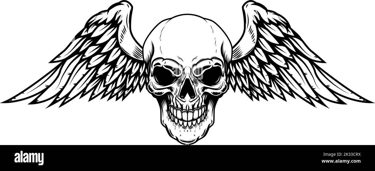 Winged skull . Design element for emblem, sign, badge, logo. Vector illustration Stock Vector