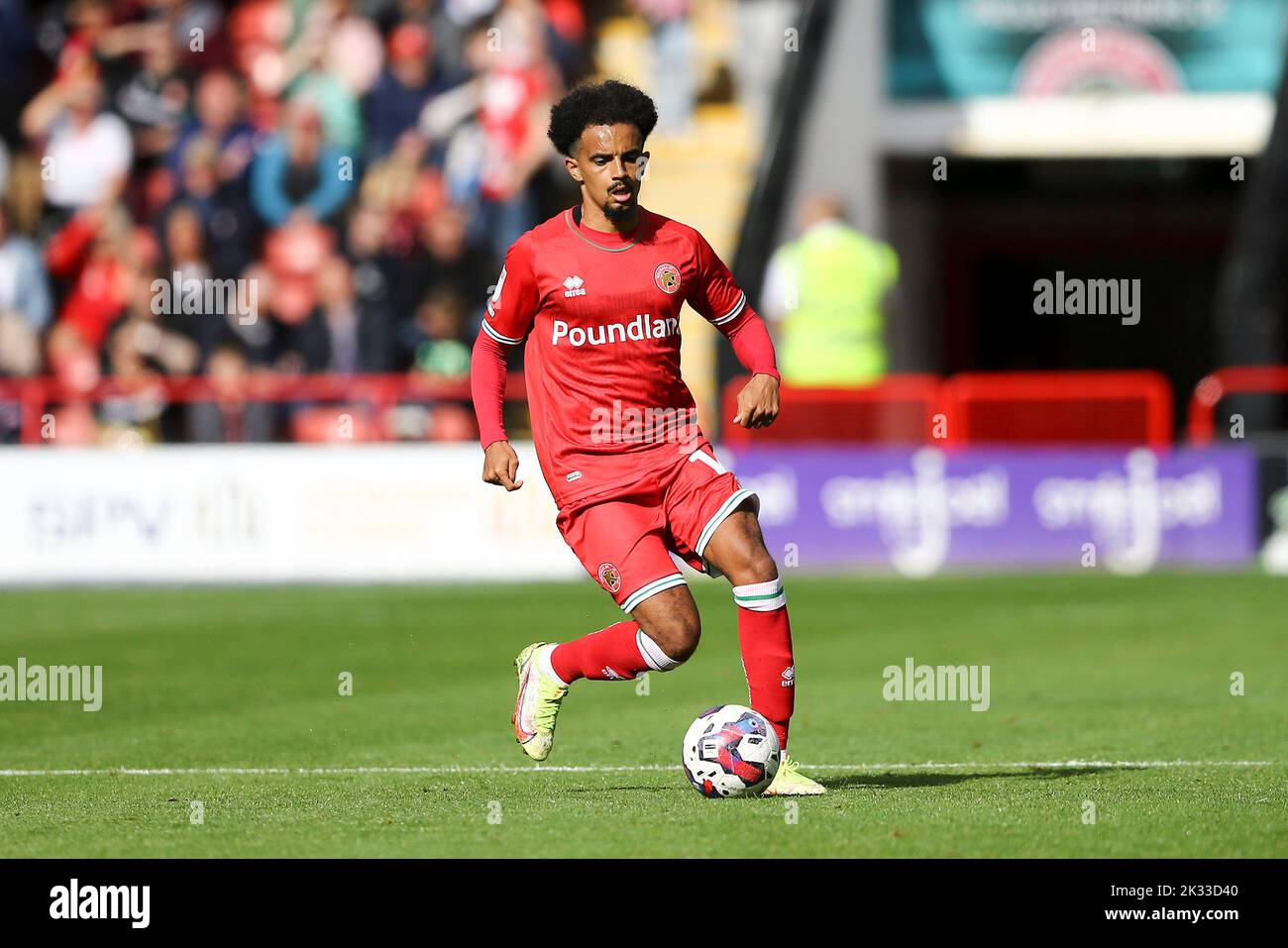 Walsall, UK. 24th Sep, 2022. Jacob Maddox of Walsall in action. EFL Skybet Football league two match, Walsall v Tranmere Rovers at the Poundland Bescot Stadium in Walsall, West Midlands on Saturday 24th September 2022. this image may only be used for Editorial purposes. Editorial use only, license required for commercial use. No use in betting, games or a single club/league/player publications.pic by Chris Stading/Andrew Orchard sports photography/Alamy Live News Credit: Andrew Orchard sports photography/Alamy Live News Stock Photo