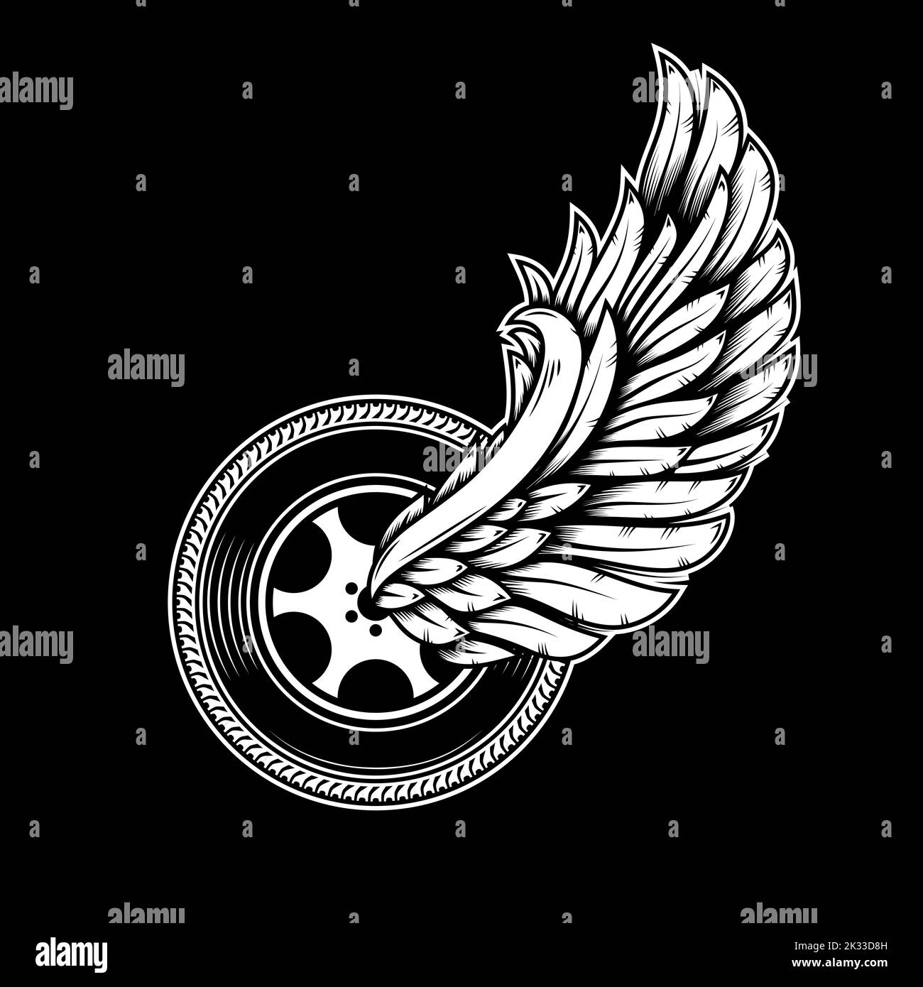 Winged wheel in monochrome style. Design element for logo, label, sign