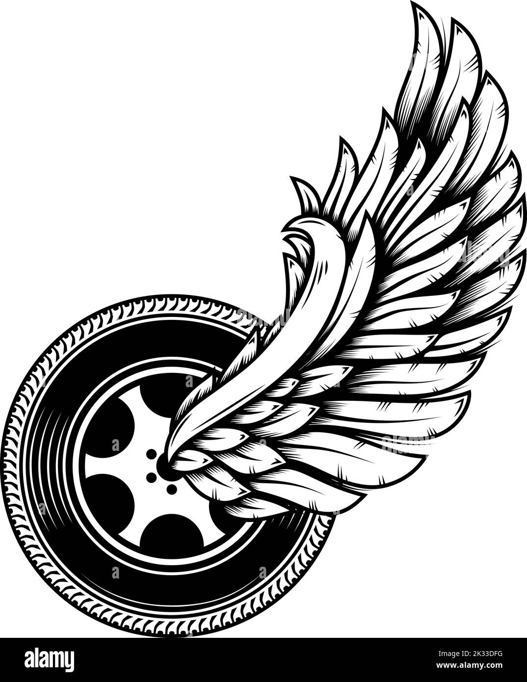 Winged wheel in monochrome style. Design element for logo, label, sign