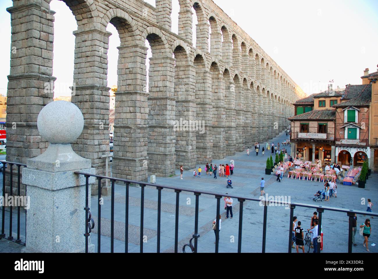 Roman aqueduct. Azoguejo Square, Segovia, Spain. Stock Photo