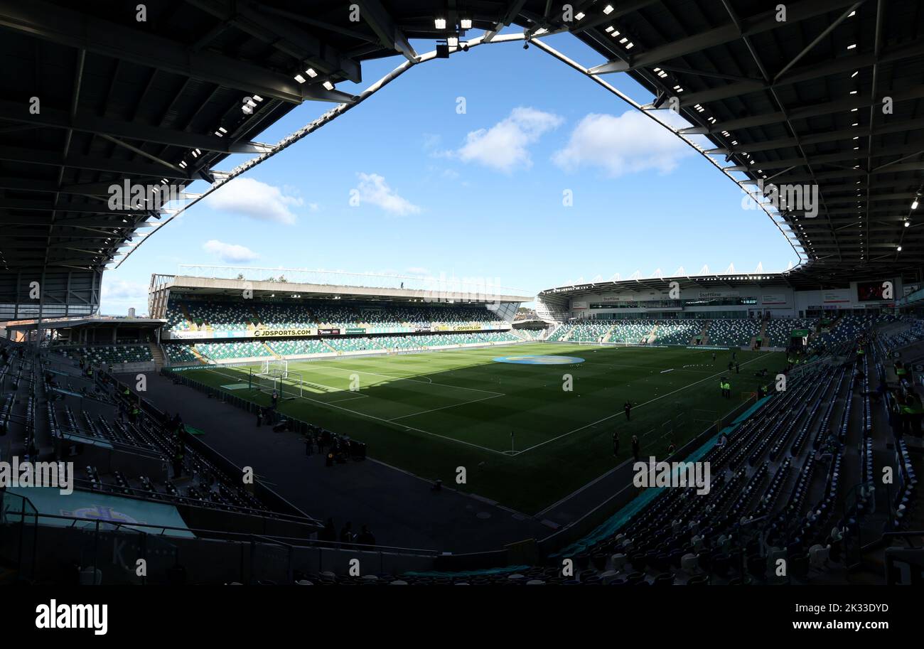 A general view of the ground ahead of the UEFA Nations League Group J Match at Windsor Park, Belfast. Picture date: Saturday September 24, 2022. Stock Photo
