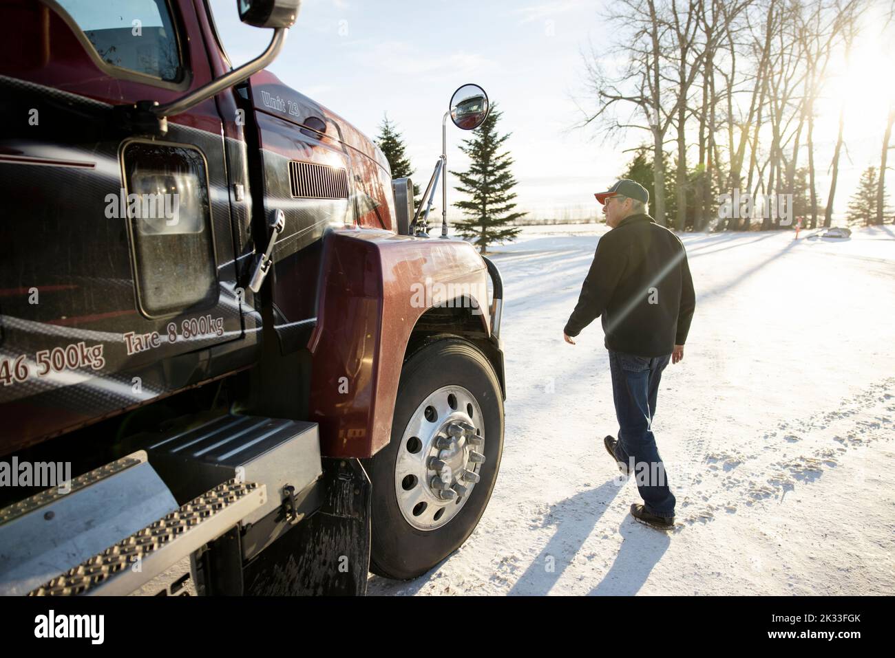 Driver Checking Milk Tanker Truck Stock Photo Alamy