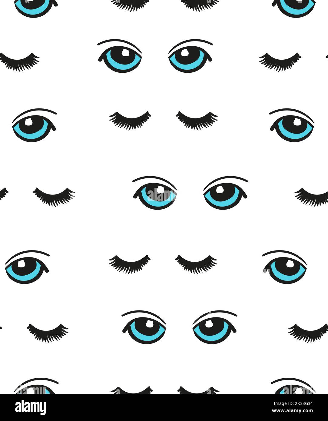 Cartoon Blue Eyes Seamless Pattern. Vector Background With Doodle Eyes ...