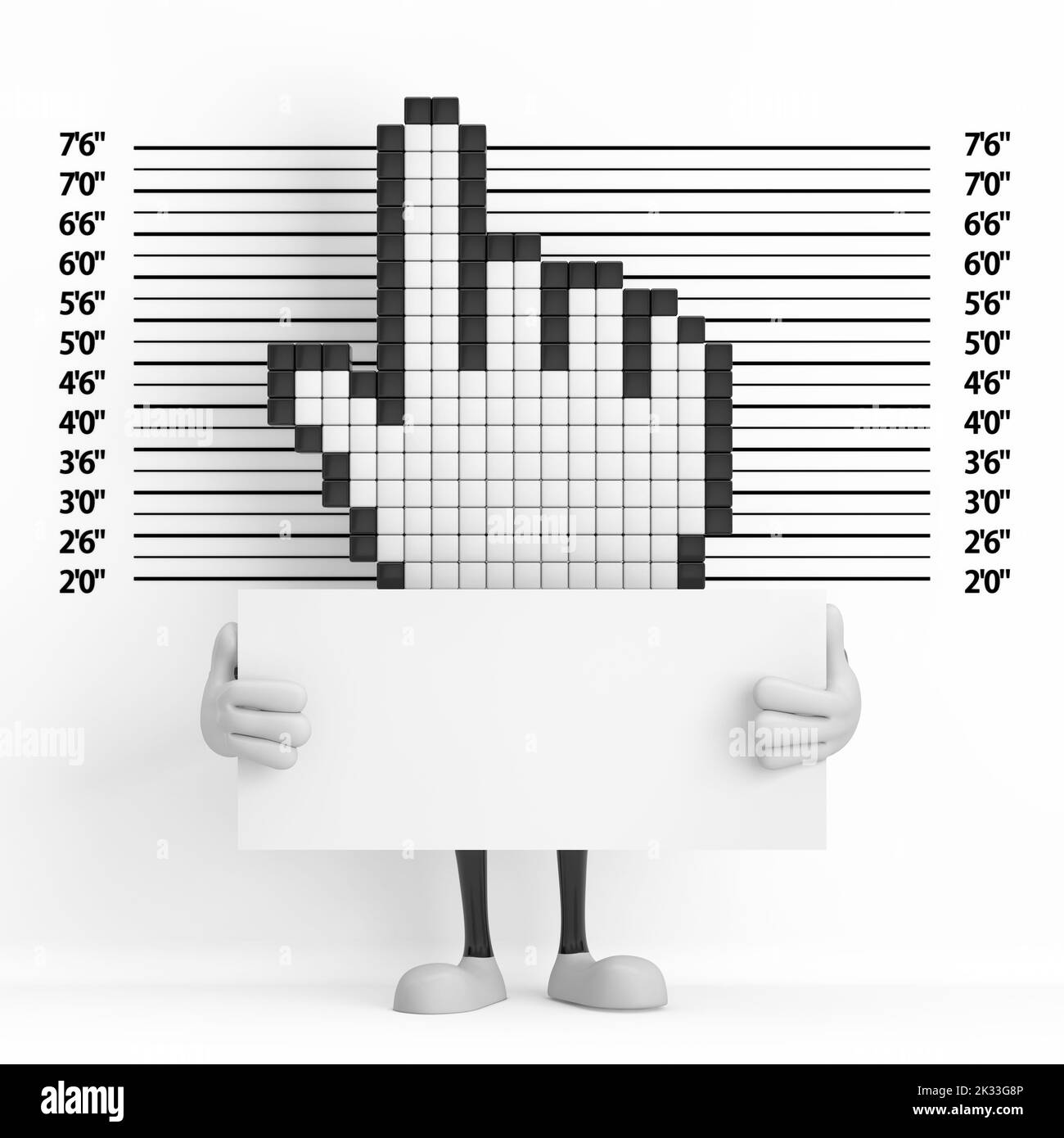 Pixel Hand Cursor Mascot Person Character with Identification Plate in ...