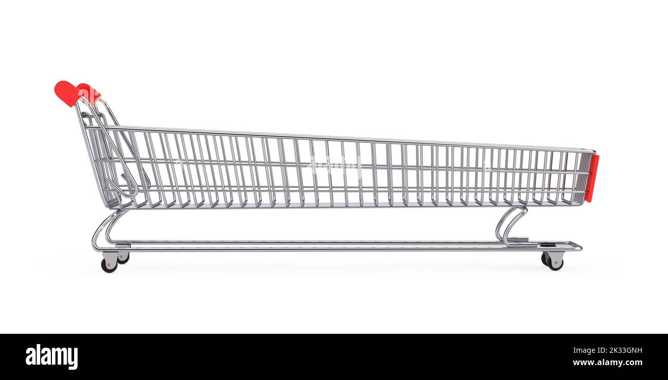Extra Long and Large Shopping Cart Trolley on a white background. 3d