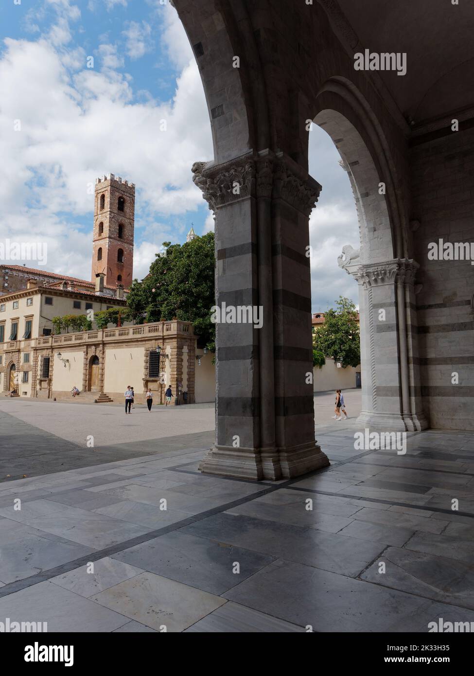 View from San Martino (St Martin) Cathedral over Piazza San Martino n Lucca, Tuscany, Italy Stock Photo