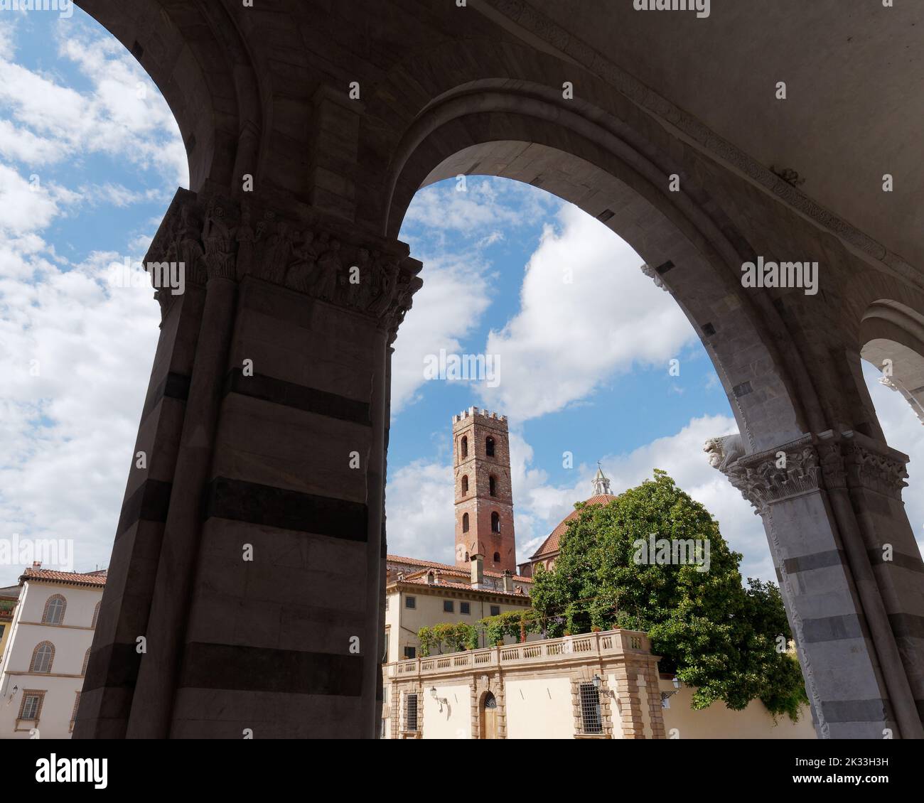 View from San Martino (St Martin) Cathedral over Piazza San Martino n Lucca, Tuscany, Italy Stock Photo