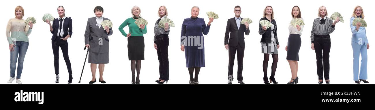 group of successful people holding money in hand Stock Photo - Alamy