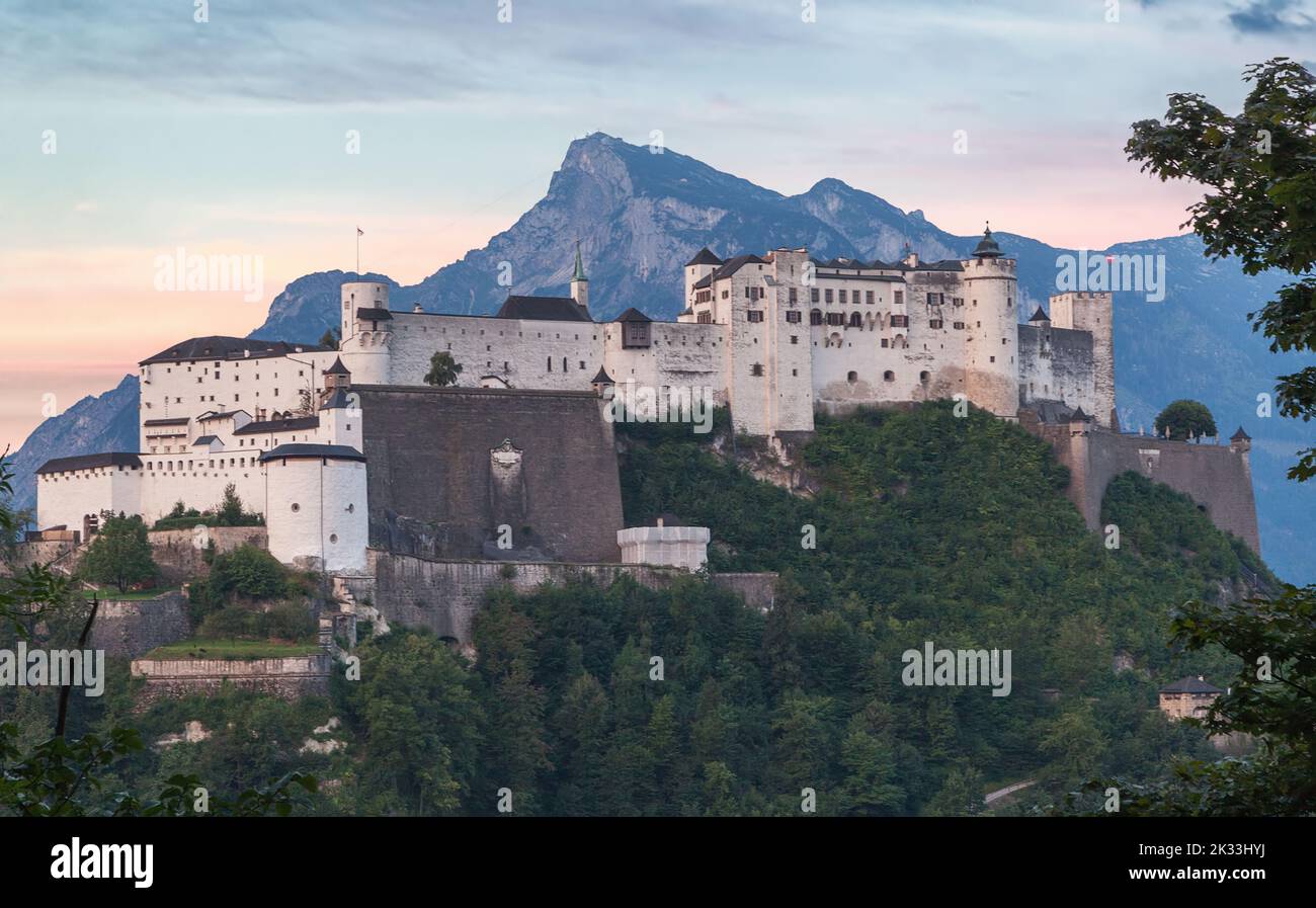 A mesmerizing view of the medieval rock castle Hohenwerfen against ...