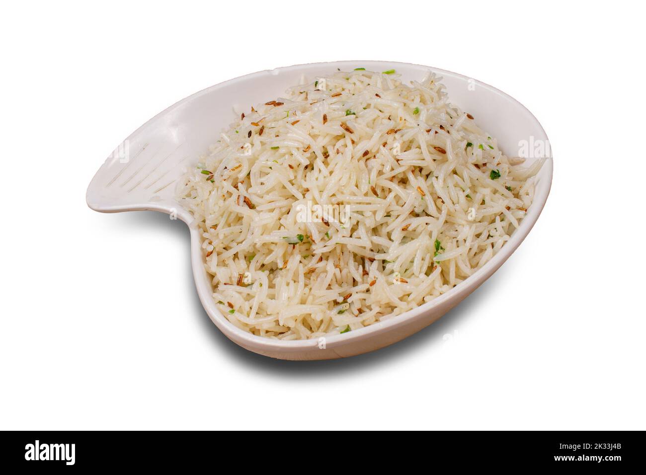 Jeera rice , basmati rice flavored with fried cumin seeds. isolated on