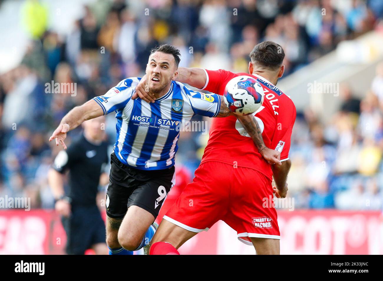Lee Gregory #9 of Sheffield Wednesday and Ryan Tafazolli #6 of Wycombe Wanderers during the Sky Bet League 1 match Sheffield Wednesday vs Wycombe Wanderers at Hillsborough, Sheffield, United Kingdom, 24th September 2022  (Photo by Ben Early/News Images) Stock Photo